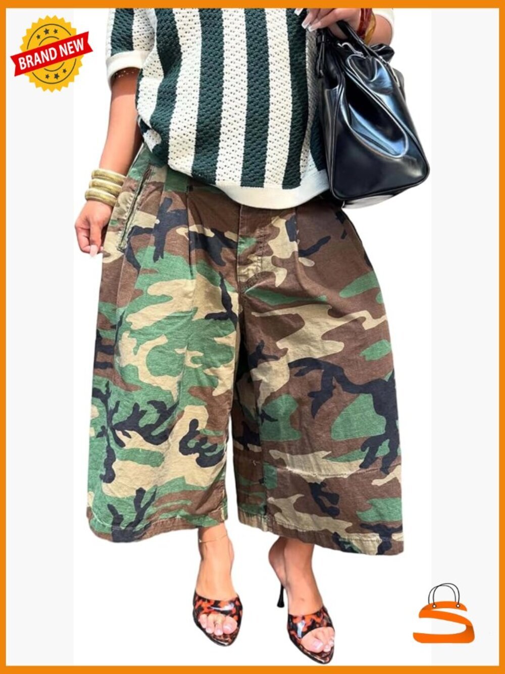 Camo Sweatpants Barrel Cropped Elastic Waist Denim Pants Loose Trousers with